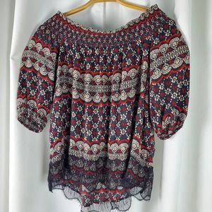 Knox Rose Art deco off shoulder Blouse Size XL